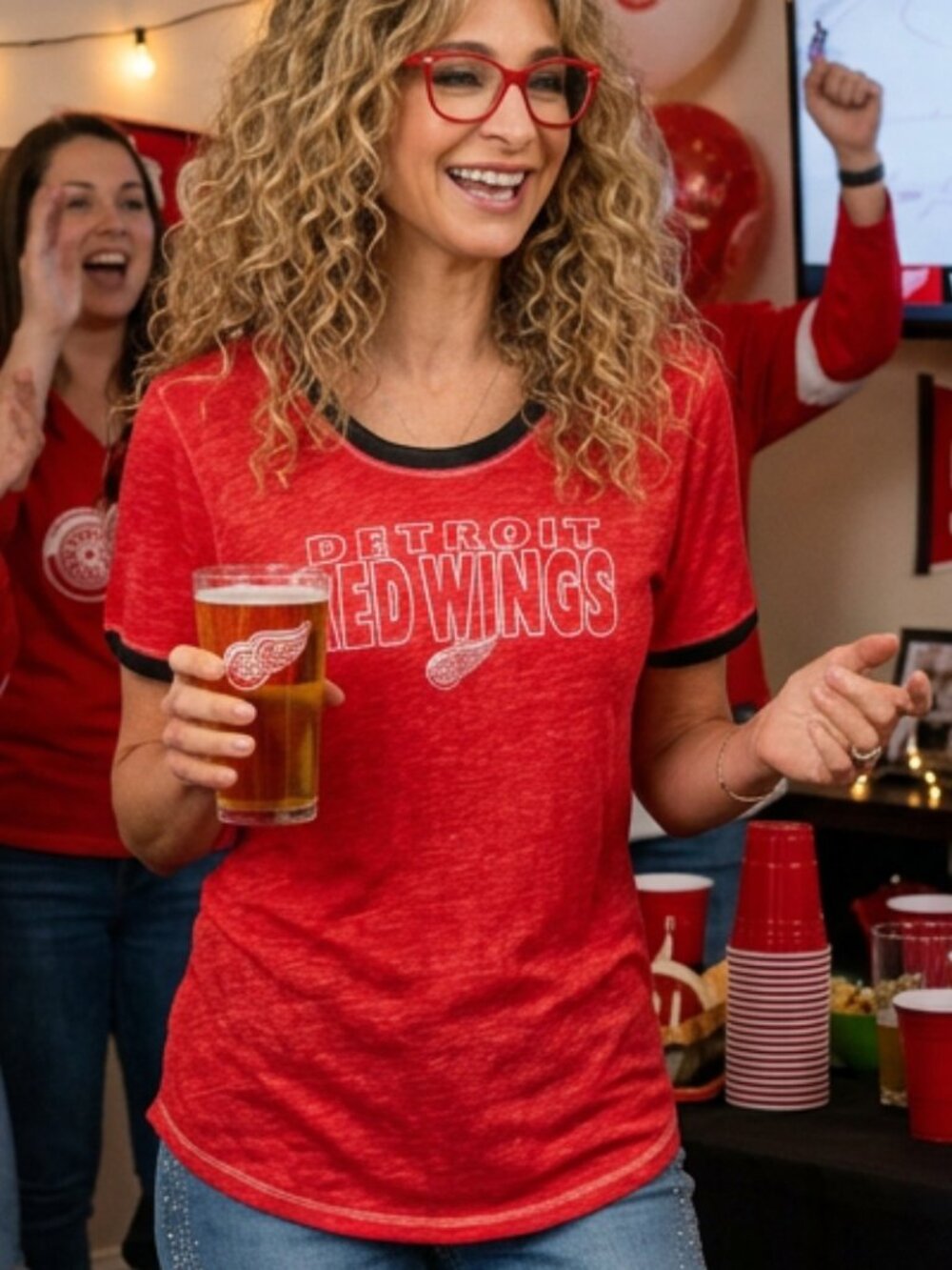 L Women's Detroit Red Wings Hockey Shirt NHL Sports Short Sleeve Top Game Fans